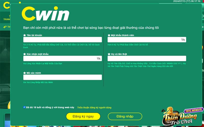 Đăng ký/Đăng nhập Cwin để chơi game bắn cá